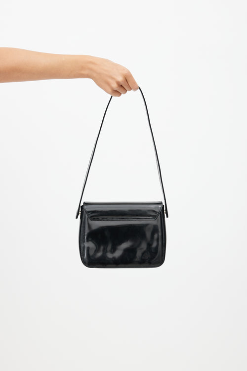 Prada Black Spazzolato Leather 
Silver Buckle Shoulder Bag