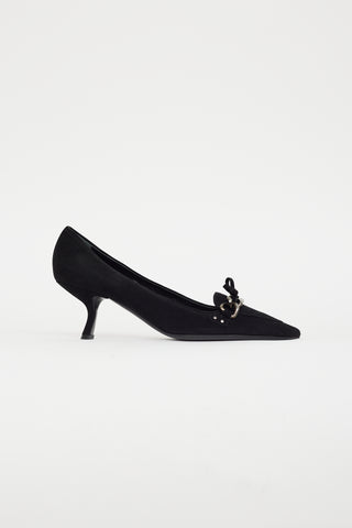 Prada Black Suede Chain Link Pump