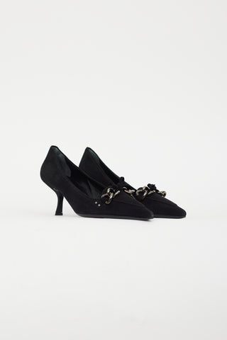 Prada Black Suede Chain Link Pump