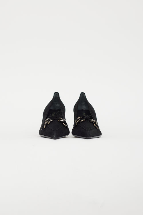 Prada Black Suede Chain Link Pump