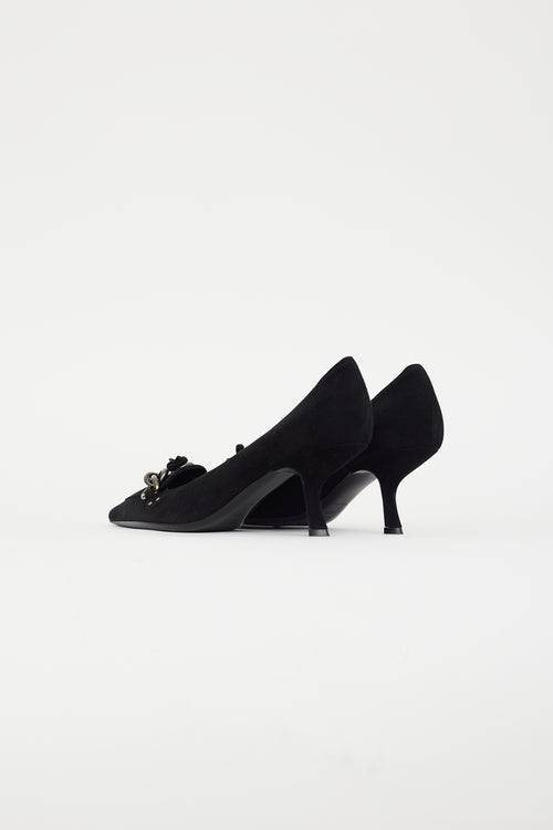 Prada Black Suede Chain Link Pump