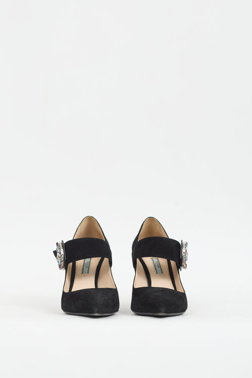 Prada Black Suede Embellished Strap Pump