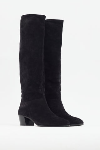 Prada Black Suede Knee High Boot