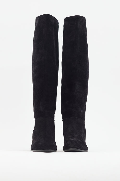 Prada Black Suede Knee High Boot