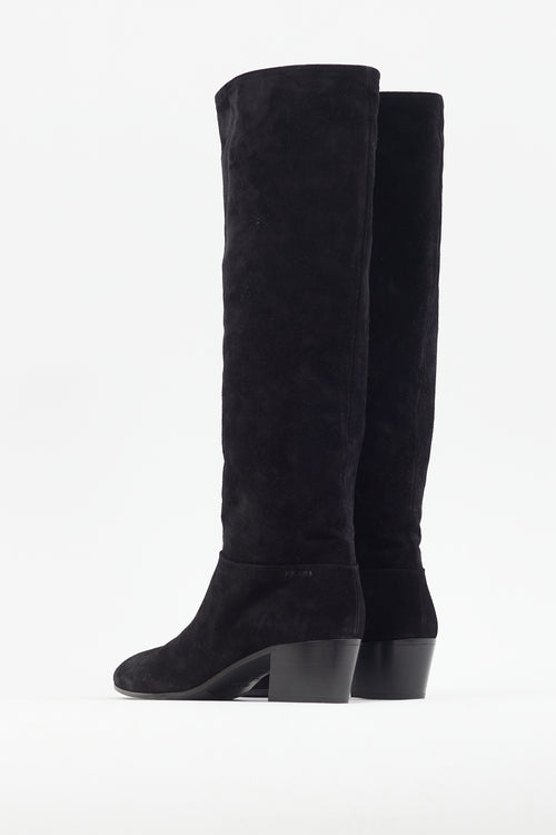 Prada Black Suede Knee High Boot