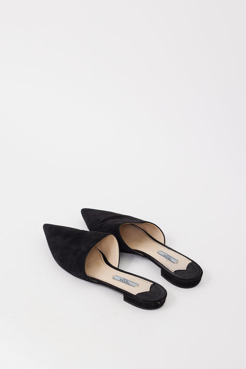 Prada Black Suede Pointed Toe Mule