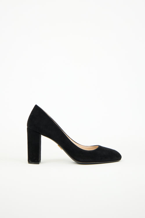 Prada Black Suede Rounded Toe Pump