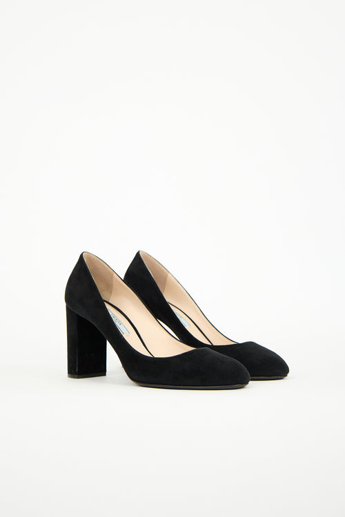 Prada Black Suede Rounded Toe Pump