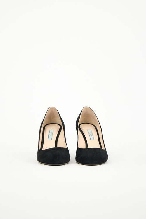 Prada Black Suede Rounded Toe Pump