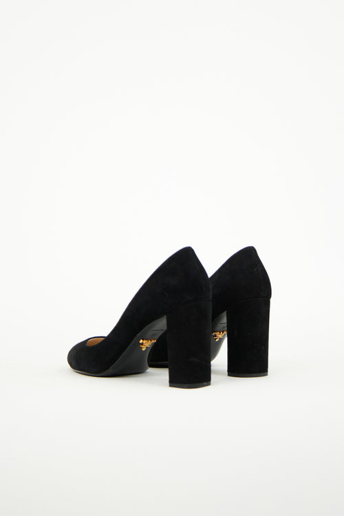 Prada Black Suede Rounded Toe Pump