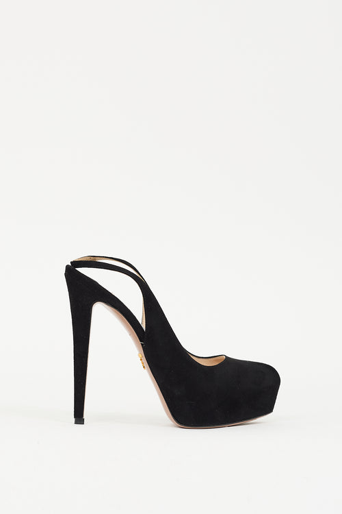 Prada Black Suede Slingback Platform Pump