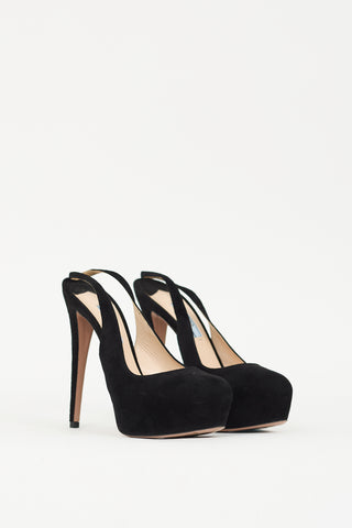 Prada Black Suede Slingback Platform Pump