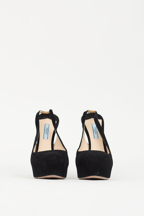 Prada Black Suede Slingback Platform Pump