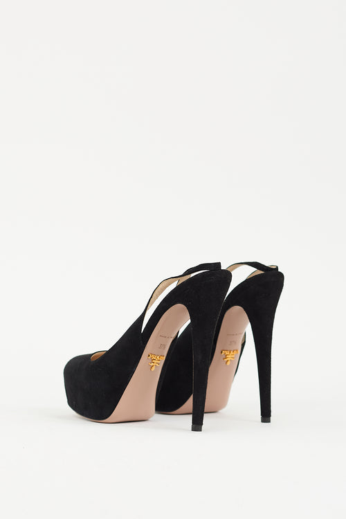 Prada Black Suede Slingback Platform Pump