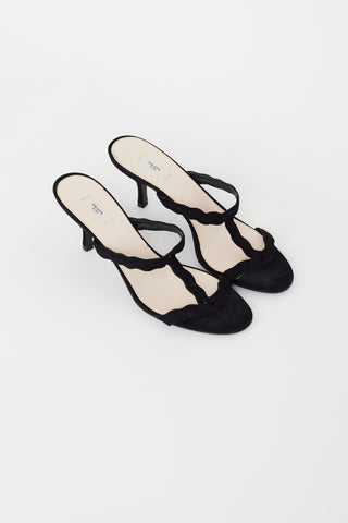 Black Suede Wavy Strap Sandal