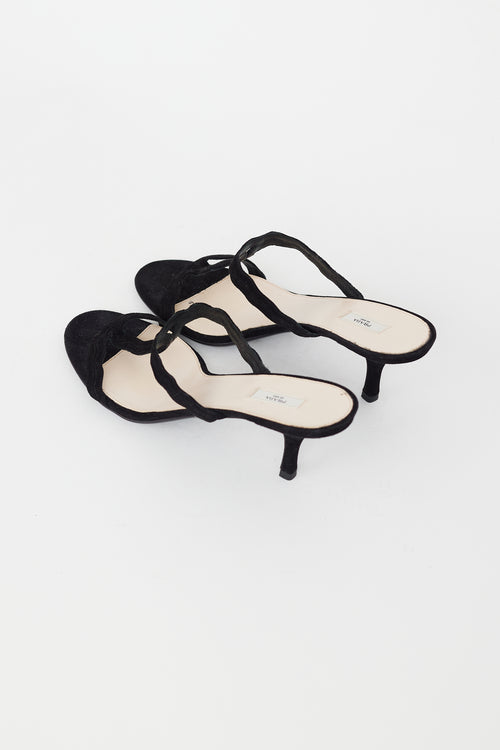 Black Suede Wavy Strap Sandal