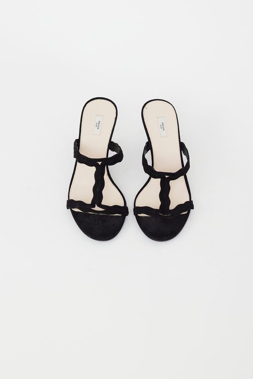 Black Suede Wavy Strap Sandal