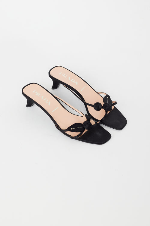 Prada Black Satin Embellished Rosette Heel