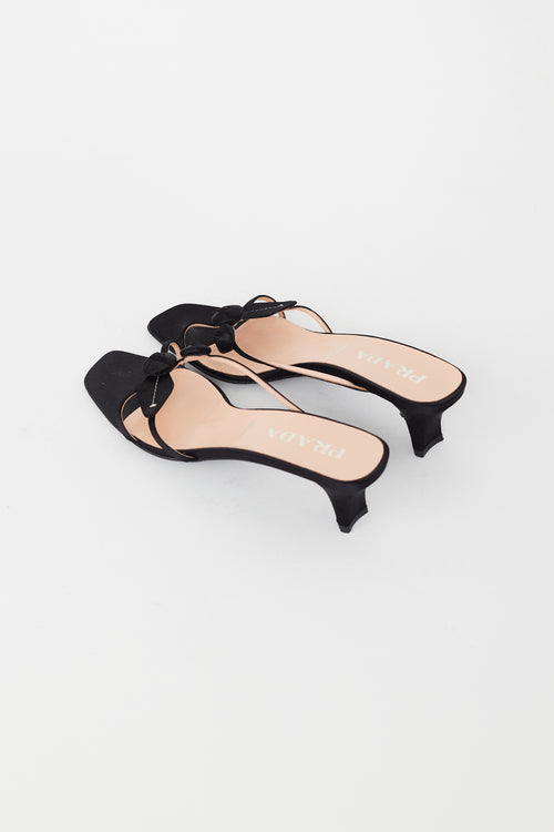 Prada Black Satin Embellished Rosette Heel