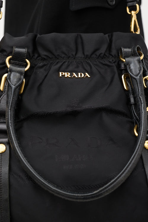 Prada Black Tessuto Nylon Jacquard Logo Tote Bag