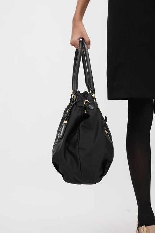 Prada Black Tessuto Nylon Jacquard Logo Tote Bag