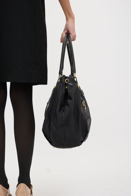 Prada Black Tessuto Nylon Jacquard Logo Tote Bag