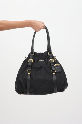 Prada Black Tessuto Nylon Jacquard Logo Tote Bag