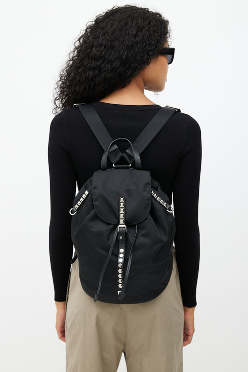 Prada Black Tessuto Vela Studded Backpack