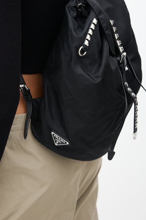 Prada Black Tessuto Vela Studded Backpack