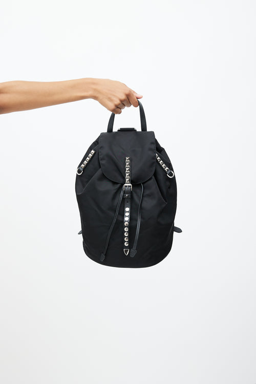 Prada Black Tessuto Vela Studded Backpack