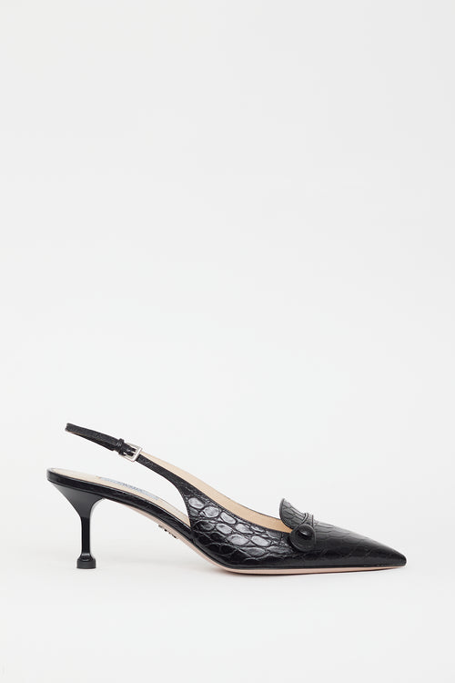 Prada Black Patent Leather Slingback Pump