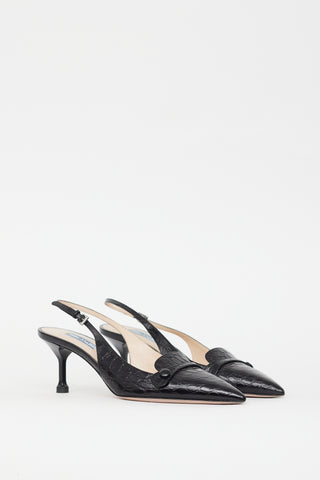 Prada Black Patent Leather Slingback Pump