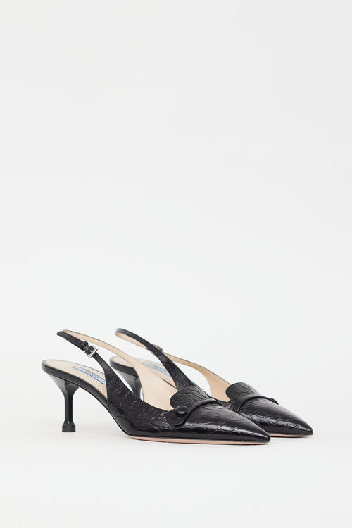 Prada Black Patent Leather Slingback Pump