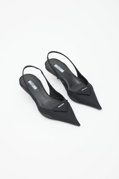 Prada Black Nylon Logo Slingback Mule