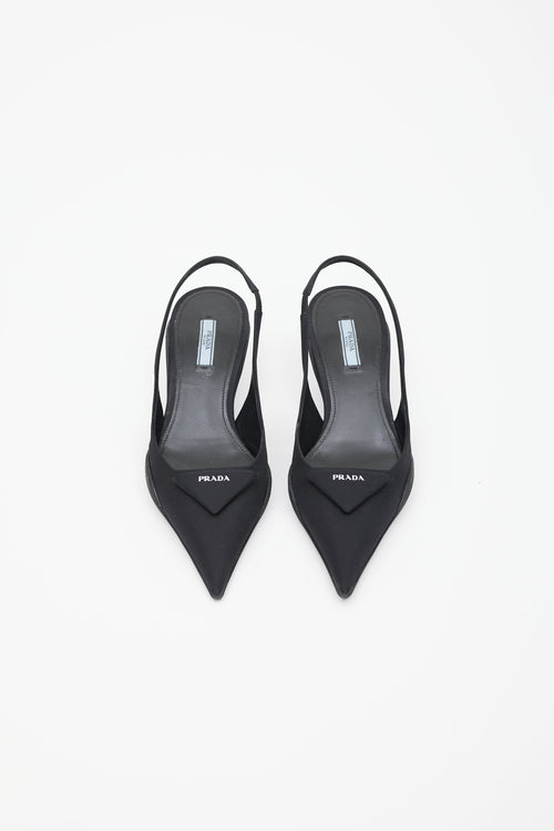 Prada Black Nylon Logo Slingback Mule