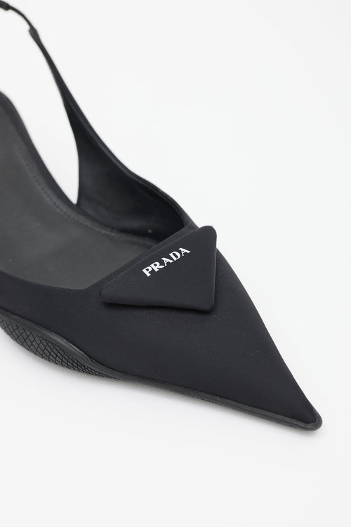 Prada Black Nylon Logo Slingback Mule