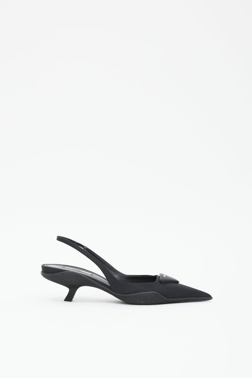 Prada Black Nylon Logo Slingback Mule