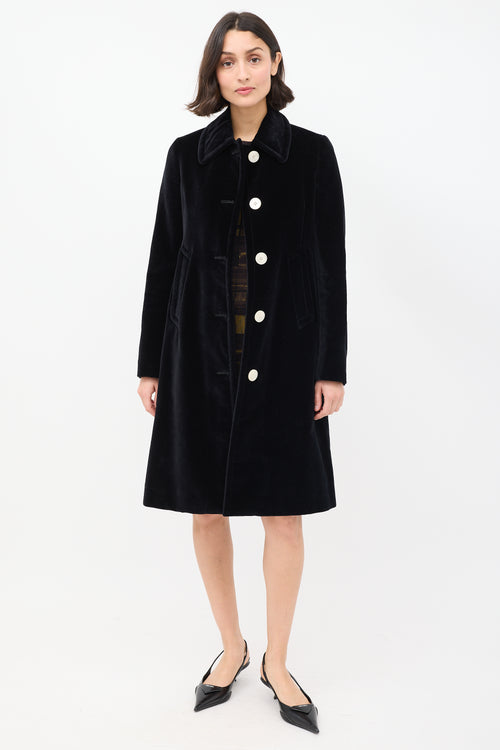 Prada Black Velvet Mid Length Over Coat