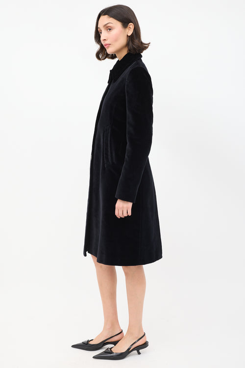 Prada Black Velvet Mid Length Over Coat