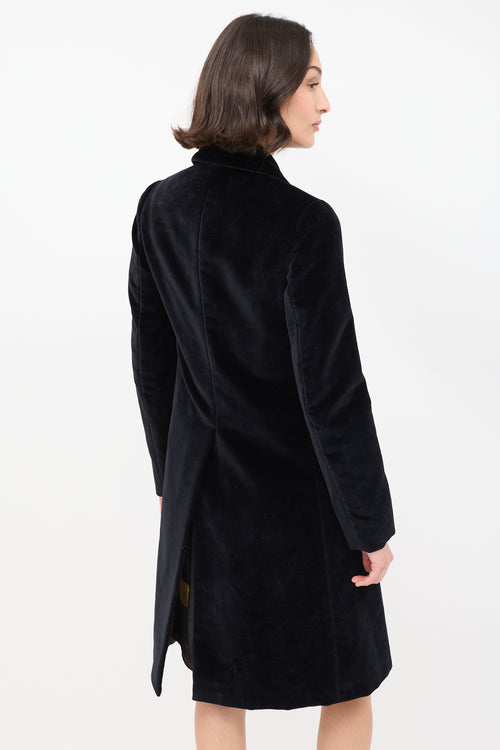 Prada Black Velvet Mid Length Over Coat