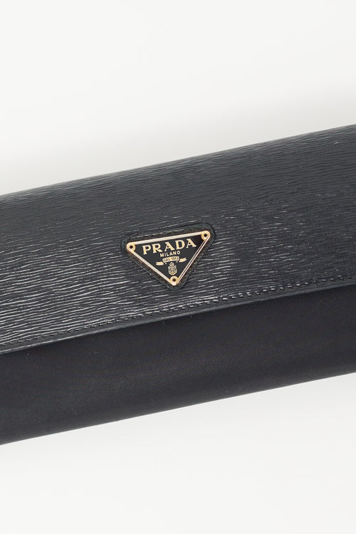 Prada Black Vitello Move Leather 
Nylon Wallet