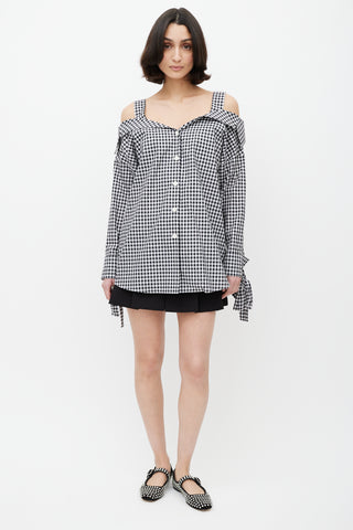 Prada Black 
White Gingham Off The Shoulder Shirt