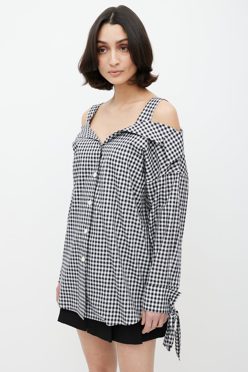 Prada Black 
White Gingham Off The Shoulder Shirt