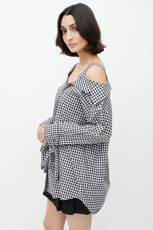 Prada Black 
White Gingham Off The Shoulder Shirt