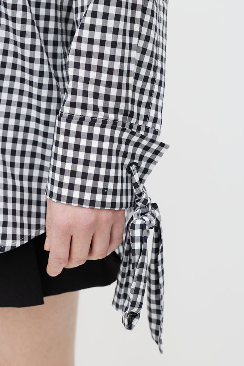 Prada Black 
White Gingham Off The Shoulder Shirt