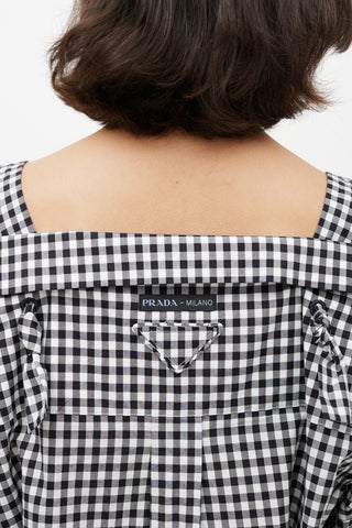 Prada Black 
White Gingham Off The Shoulder Shirt