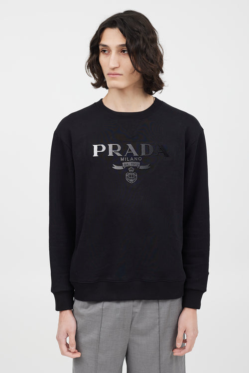 Prada Black 
White Gradient Logo Sweatshirt