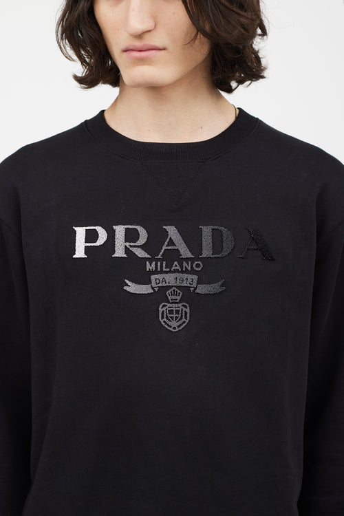 Prada Black 
White Gradient Logo Sweatshirt