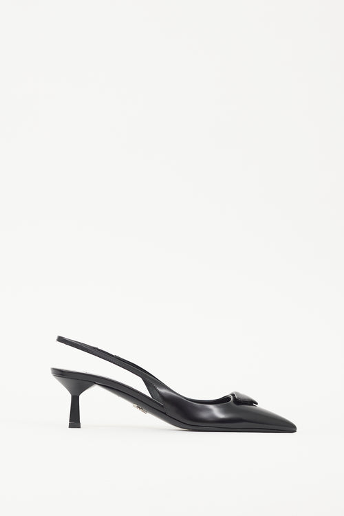 Prada Black 
White Leather Logo Mule