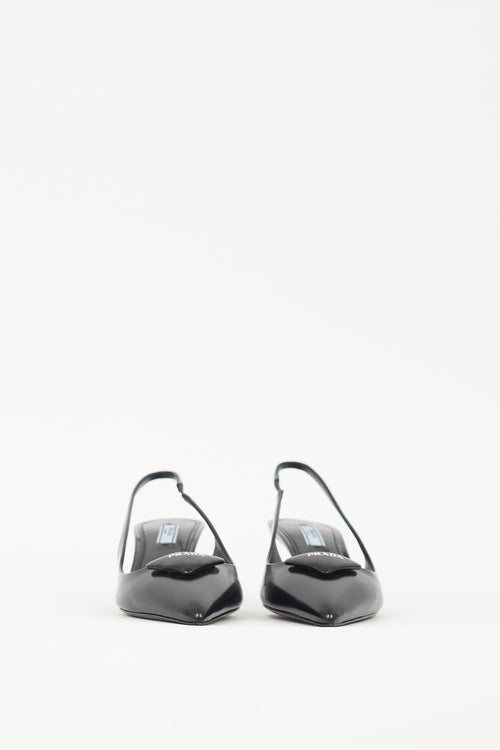 Prada Black 
White Leather Logo Mule